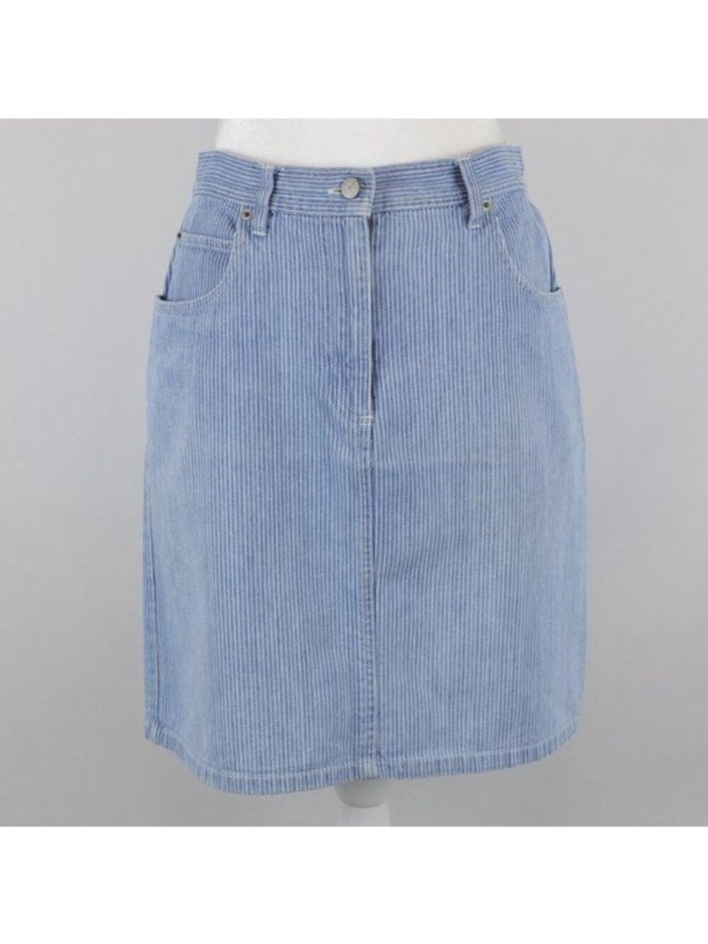 Bill Blass Vintage Women’s Size 8 Petite Blue White Striped Denim Mini Skirt